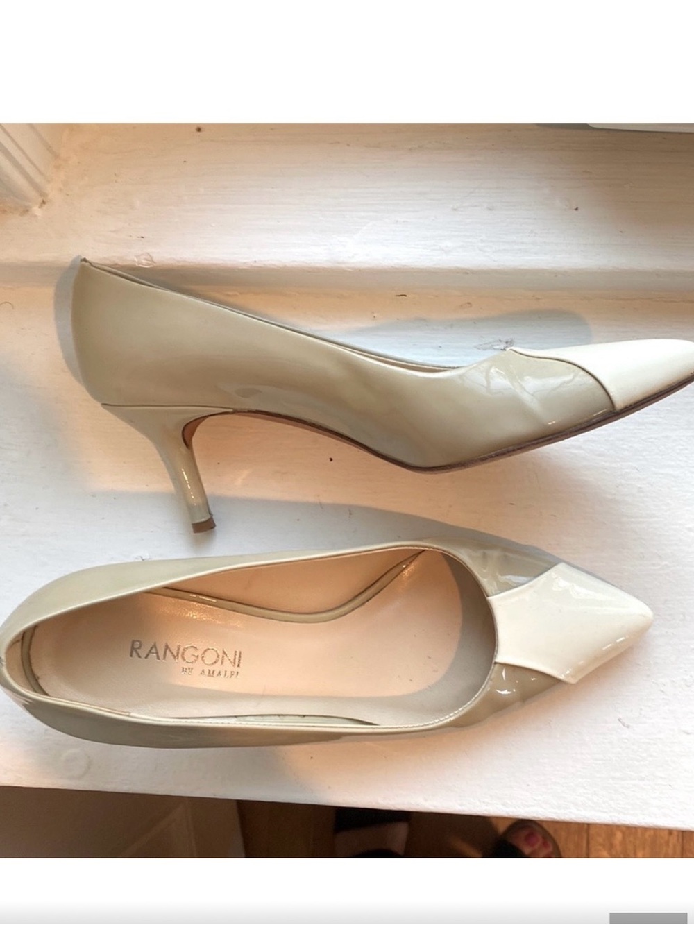 Rangoni Cream Patent Leather Kitten Heel Pumps